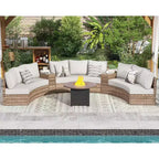 AMERLIFE Patio Furniture Sets, Half-Moon Sectional Round Sofa Set, Outdoor Patio Furniture with Wedge Table
