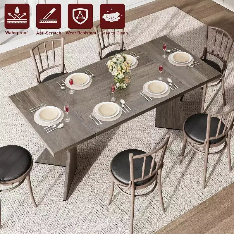 Tavolo da pranzo rettangolare da 180 cm per 6 persone con piano in legno e gambe a V