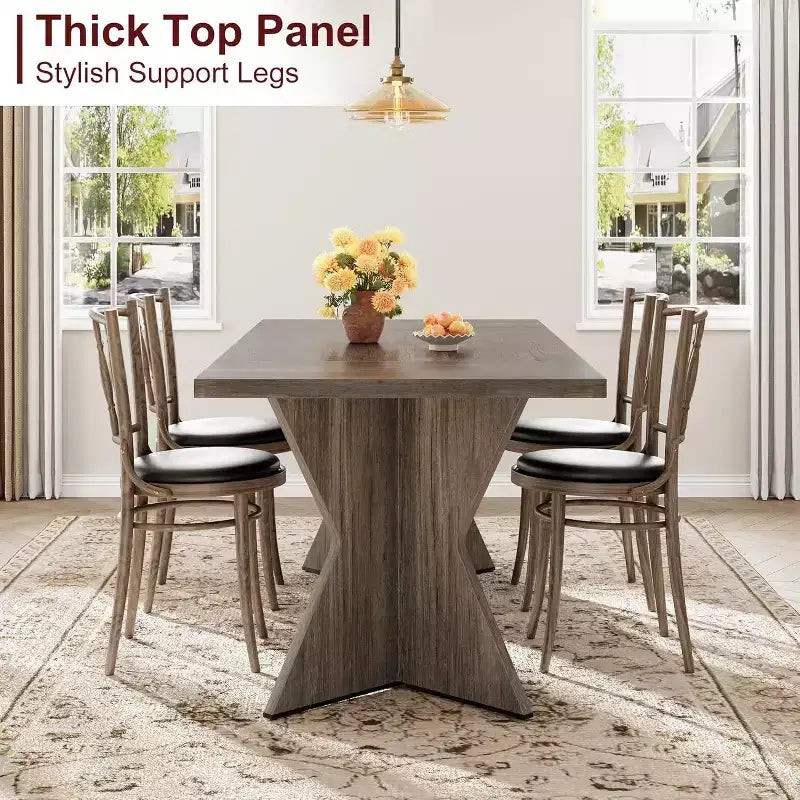 Tavolo da pranzo rettangolare da 180 cm per 6 persone con piano in legno e gambe a V