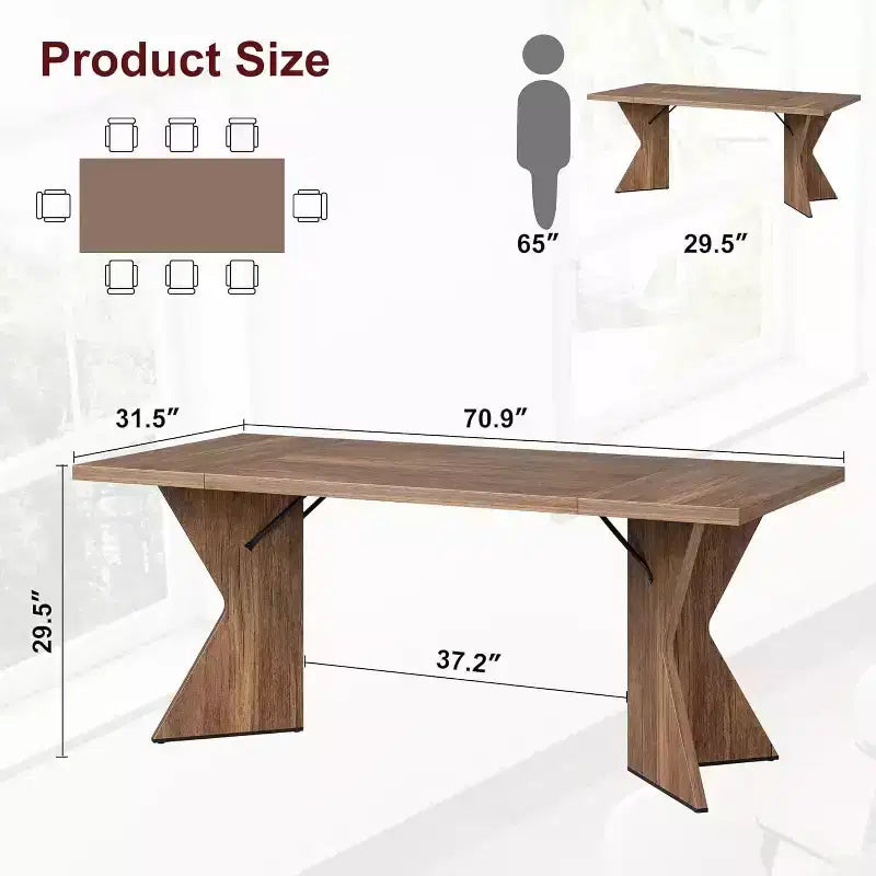 Tavolo da pranzo rettangolare da 180 cm per 6 persone con piano in legno e gambe a V