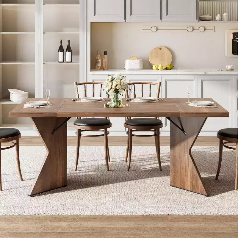 Tavolo da pranzo rettangolare da 180 cm per 6 persone con piano in legno e gambe a V