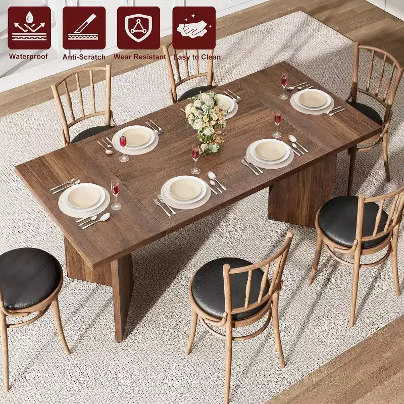 Tavolo da pranzo rettangolare da 180 cm per 6 persone con piano in legno e gambe a V