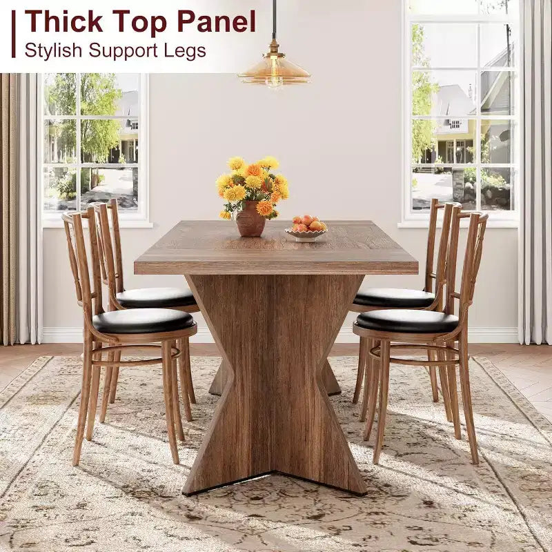 Tavolo da pranzo rettangolare da 180 cm per 6 persone con piano in legno e gambe a V