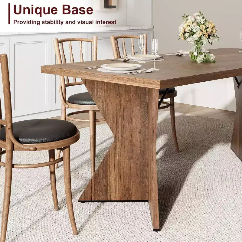 Tavolo da pranzo rettangolare da 180 cm per 6 persone con piano in legno e gambe a V
