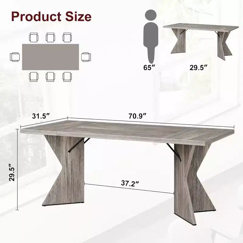 Tavolo da pranzo rettangolare da 180 cm per 6 persone con piano in legno e gambe a V