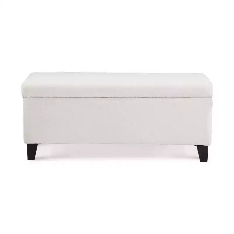 Pouf contenitore imbottito in bouclé con coperchio apribile