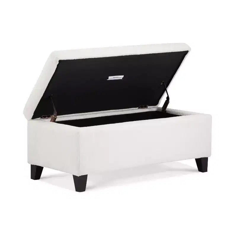 Pouf contenitore imbottito in bouclé con coperchio apribile