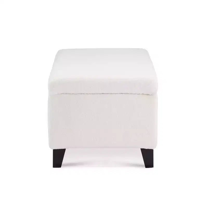 Pouf contenitore imbottito in bouclé con coperchio apribile