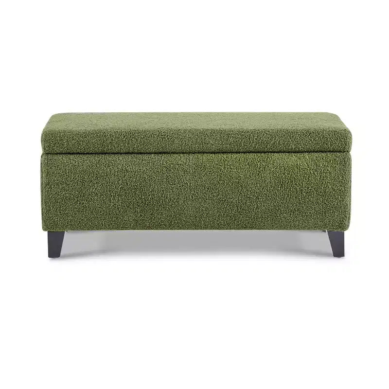 Pouf contenitore imbottito in bouclé con coperchio apribile