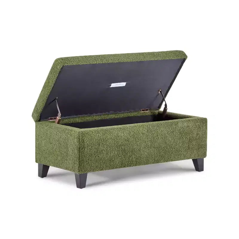 Pouf contenitore imbottito in bouclé con coperchio apribile