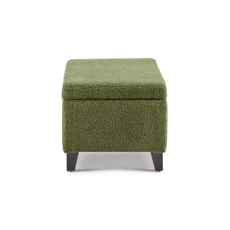 Pouf contenitore imbottito in bouclé con coperchio apribile