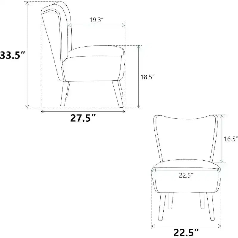 Moderna poltrona senza braccioli con gambe in legno – Sedia laterale imbottita per soggiorno, camera da letto, ufficio