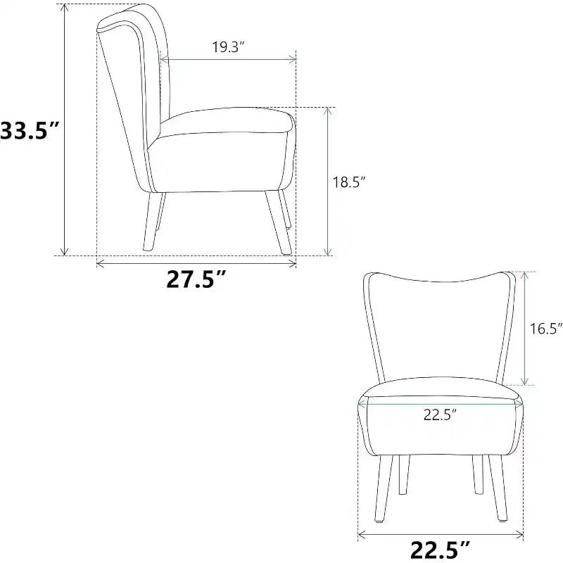 Moderna poltrona senza braccioli con gambe in legno – Sedia laterale imbottita per soggiorno, camera da letto, ufficio