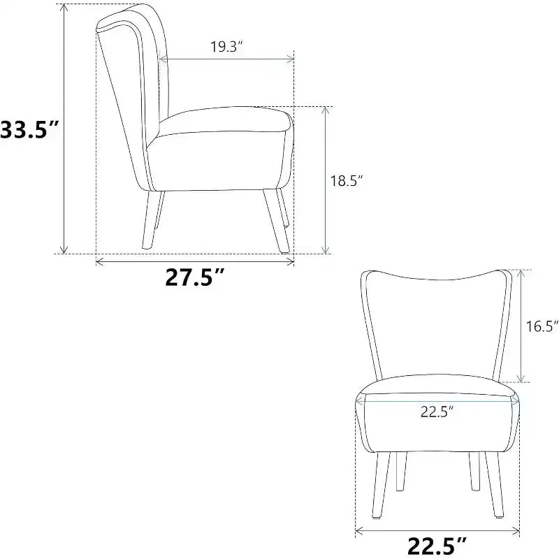 Moderna poltrona senza braccioli con gambe in legno – Sedia laterale imbottita per soggiorno, camera da letto, ufficio