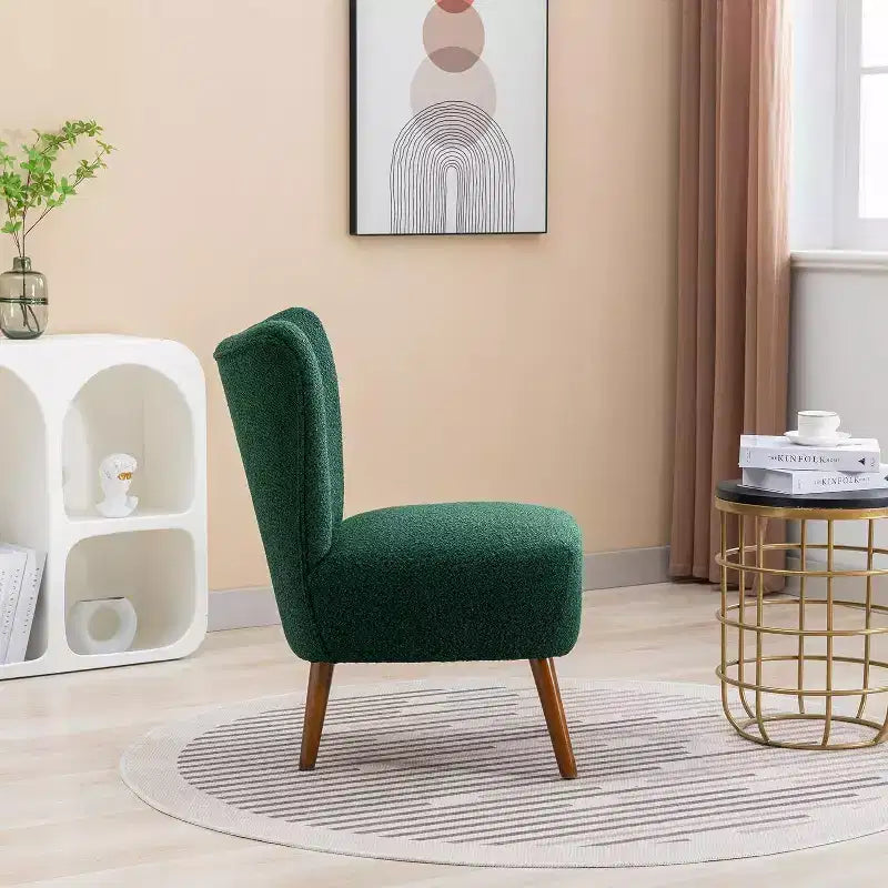 Moderna poltrona senza braccioli con gambe in legno – Sedia laterale imbottita per soggiorno, camera da letto, ufficio