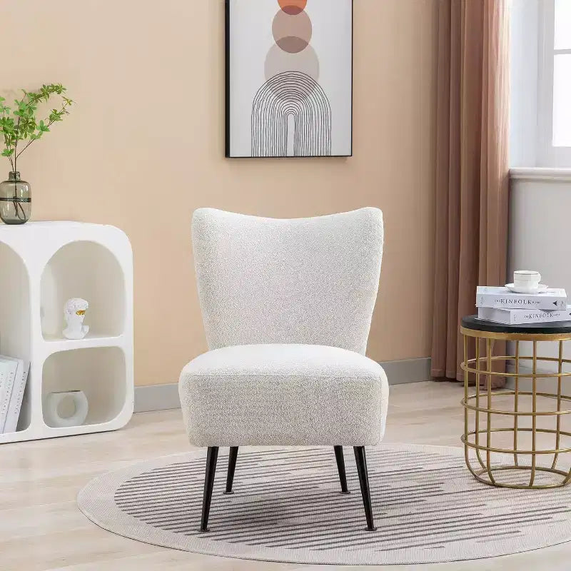 Moderna poltrona senza braccioli con gambe in legno – Sedia laterale imbottita per soggiorno, camera da letto, ufficio