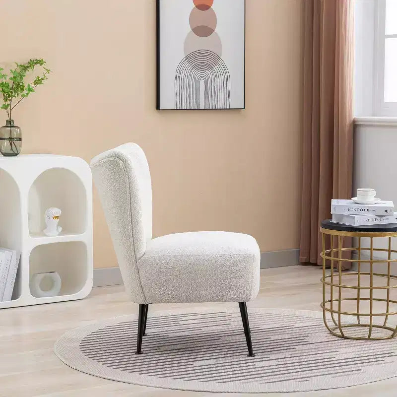 Moderna poltrona senza braccioli con gambe in legno – Sedia laterale imbottita per soggiorno, camera da letto, ufficio