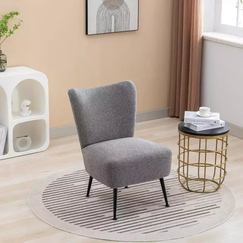 Moderna poltrona senza braccioli con gambe in legno – Sedia laterale imbottita per soggiorno, camera da letto, ufficio