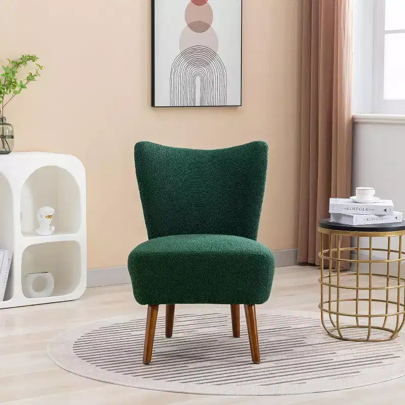 Moderna poltrona senza braccioli con gambe in legno – Sedia laterale imbottita per soggiorno, camera da letto, ufficio