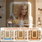 Set toeletta con specchio LED, prese di ricarica, 6 cassetti, mensole, porta asciugacapelli e sgabello