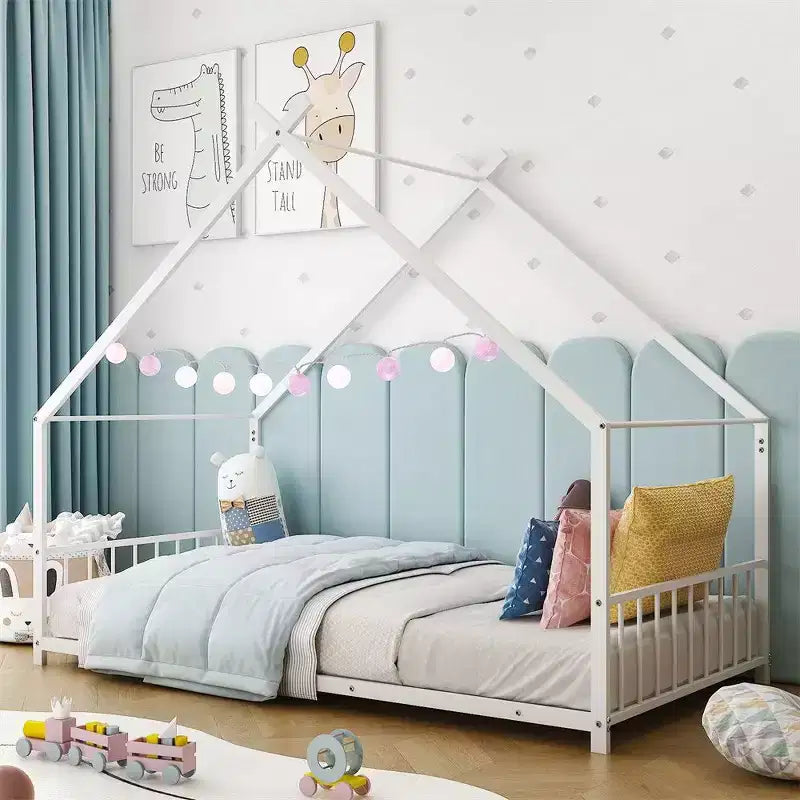 Letto a capanna Montessori in metallo a misura singola per bambini