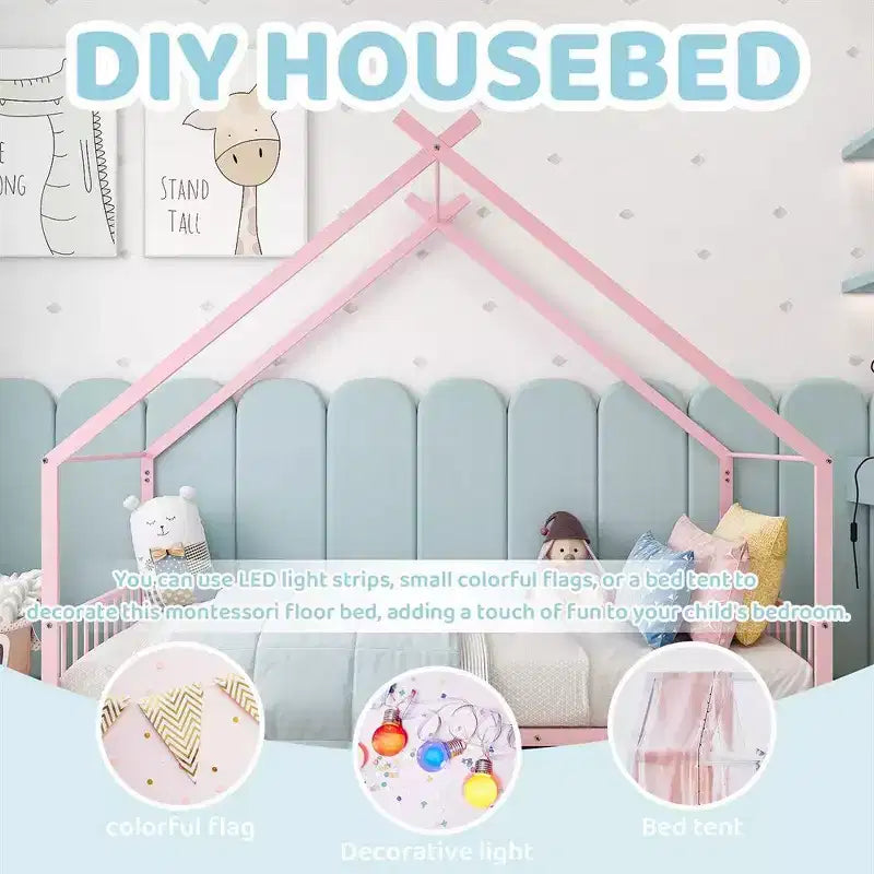 Letto a capanna Montessori in metallo a misura singola per bambini