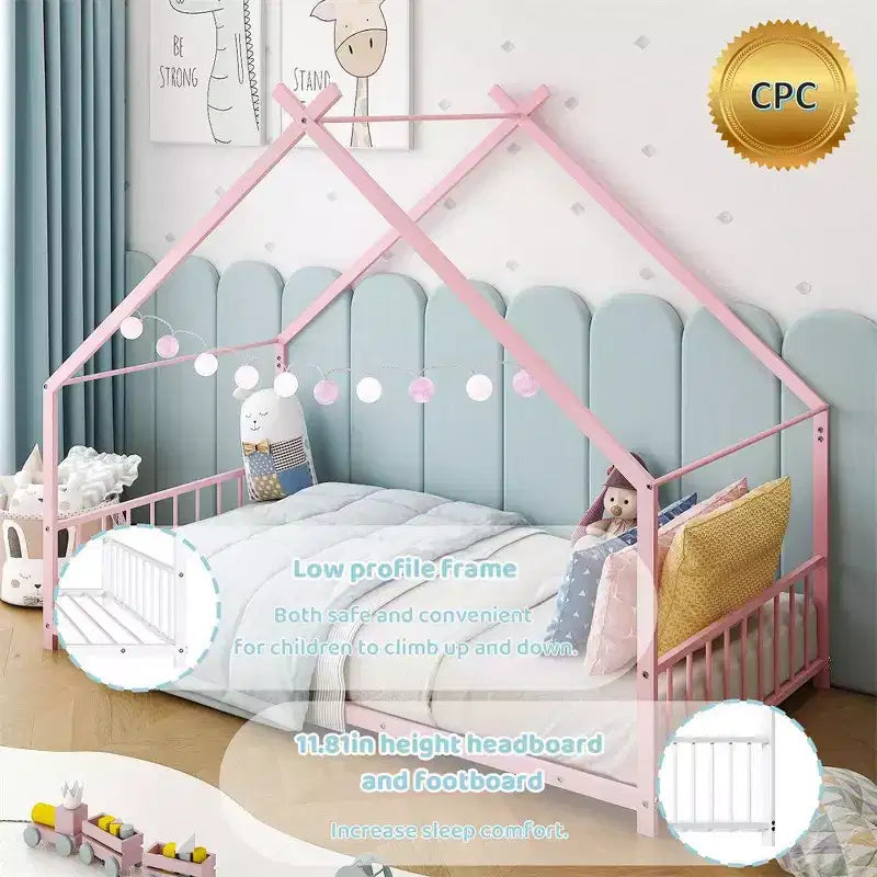 Letto a capanna Montessori in metallo a misura singola per bambini