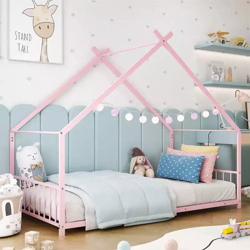 Letto a capanna Montessori in metallo a misura singola per bambini
