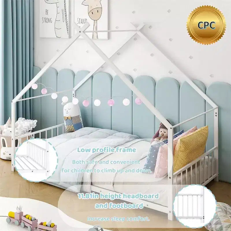 Letto a capanna Montessori in metallo a misura singola per bambini