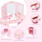 Set da Toilette e Sedia per Bambine con Specchio, Cassetti e Sgabello