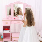 Set da Toilette e Sedia per Bambine con Specchio, Cassetti e Sgabello