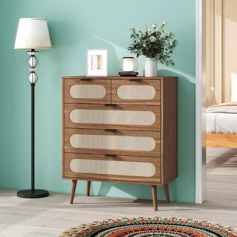 Cassettiera a 5 cassetti per soggiorno, camera da letto e sala da pranzo – Noce