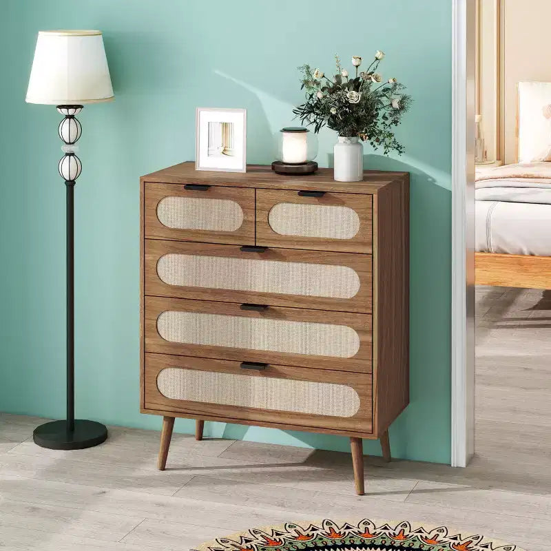 Cassettiera a 5 cassetti per soggiorno, camera da letto e sala da pranzo – Noce