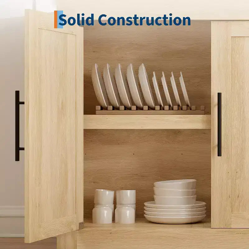 Credenza Madia da 70,9" con 4 Ante, Stile Mid-Century Moderno, Mobile Contenitore in MDF per Cucina o Sala da Pranzo, Marrone