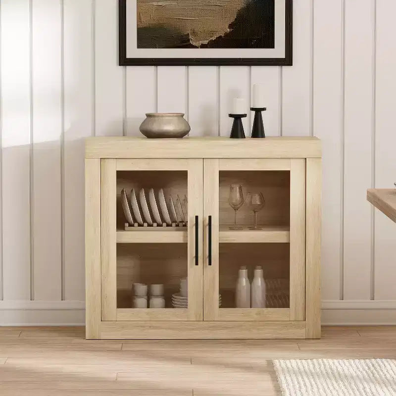 Credenza Madia da 70,9" con 4 Ante, Stile Mid-Century Moderno, Mobile Contenitore in MDF per Cucina o Sala da Pranzo, Marrone