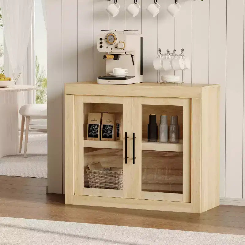 Credenza Madia da 70,9" con 4 Ante, Stile Mid-Century Moderno, Mobile Contenitore in MDF per Cucina o Sala da Pranzo, Marrone