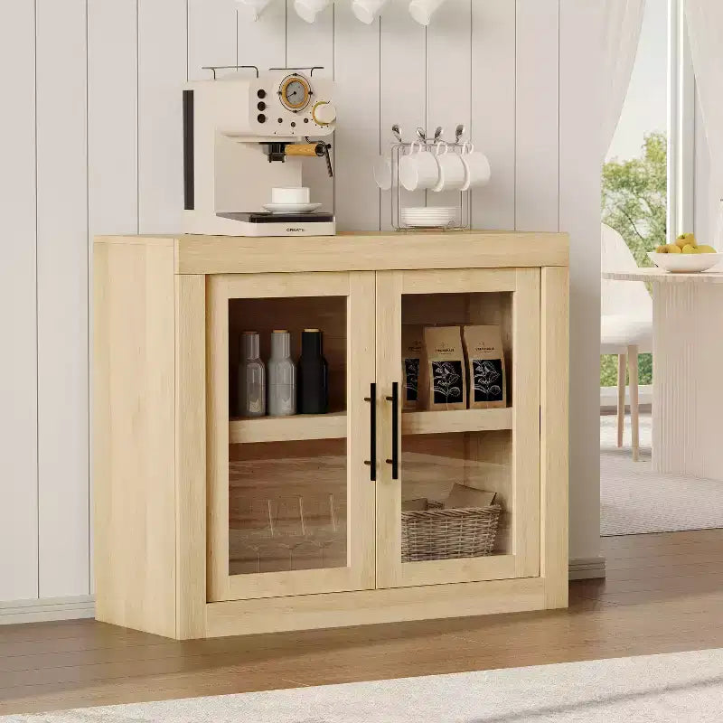 Credenza Madia da 70,9" con 4 Ante, Stile Mid-Century Moderno, Mobile Contenitore in MDF per Cucina o Sala da Pranzo, Marrone