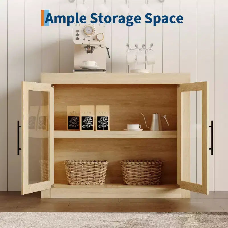 Credenza Madia da 70,9" con 4 Ante, Stile Mid-Century Moderno, Mobile Contenitore in MDF per Cucina o Sala da Pranzo, Marrone