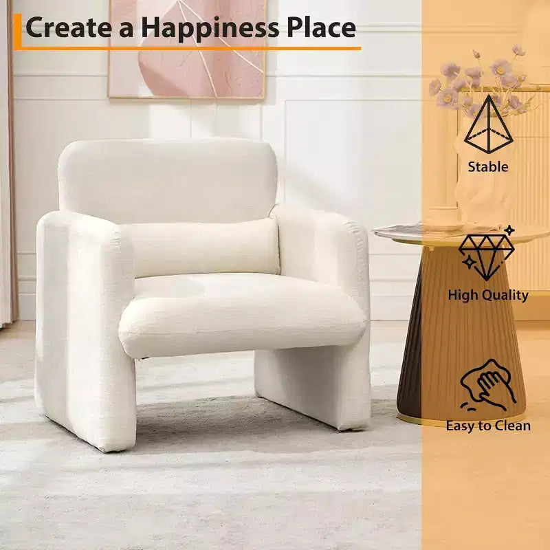 Poltrona Accent in ciniglia color crema con cuscino lombare e struttura in legno