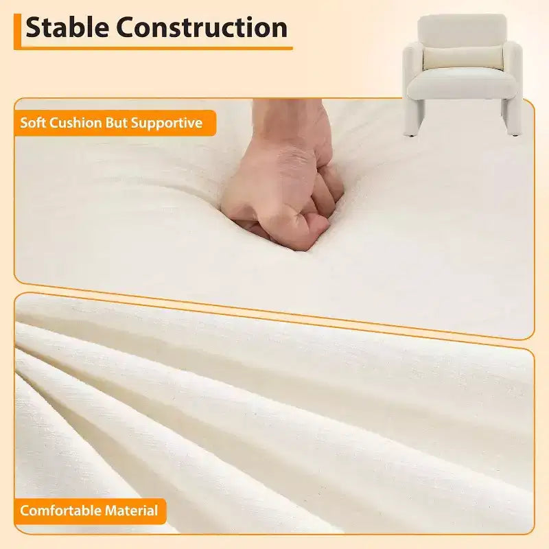 Poltrona Accent in ciniglia color crema con cuscino lombare e struttura in legno