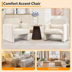 Poltrona Accent in ciniglia color crema con cuscino lombare e struttura in legno