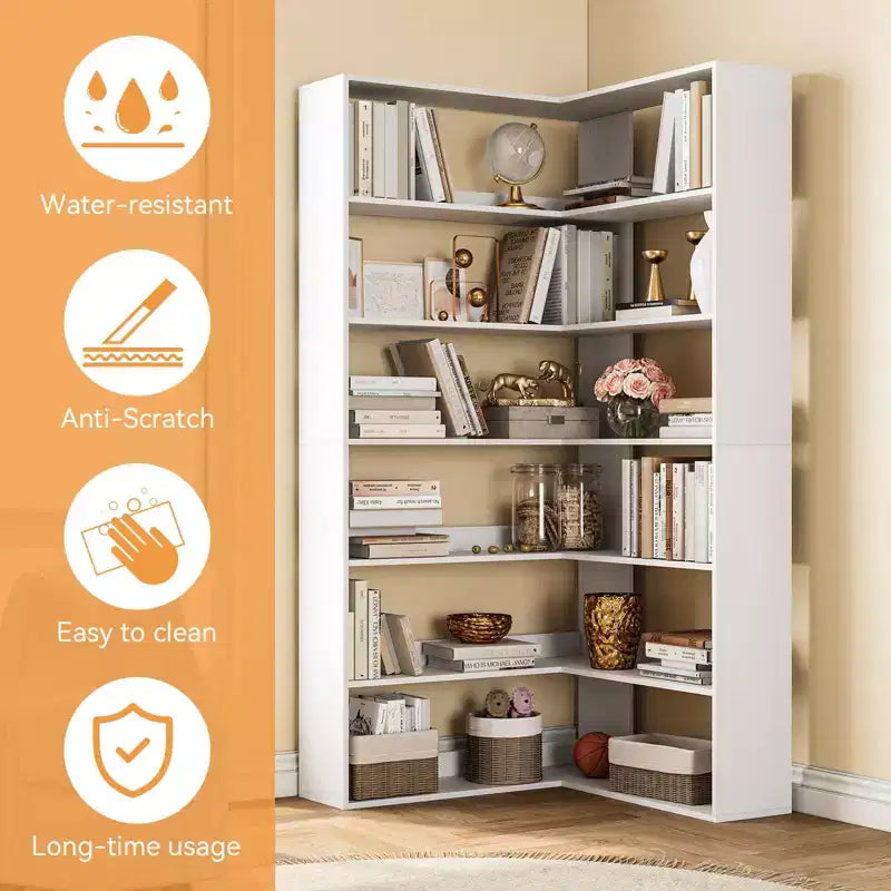 Libreria ad angolo a 6 ripiani a forma di L
