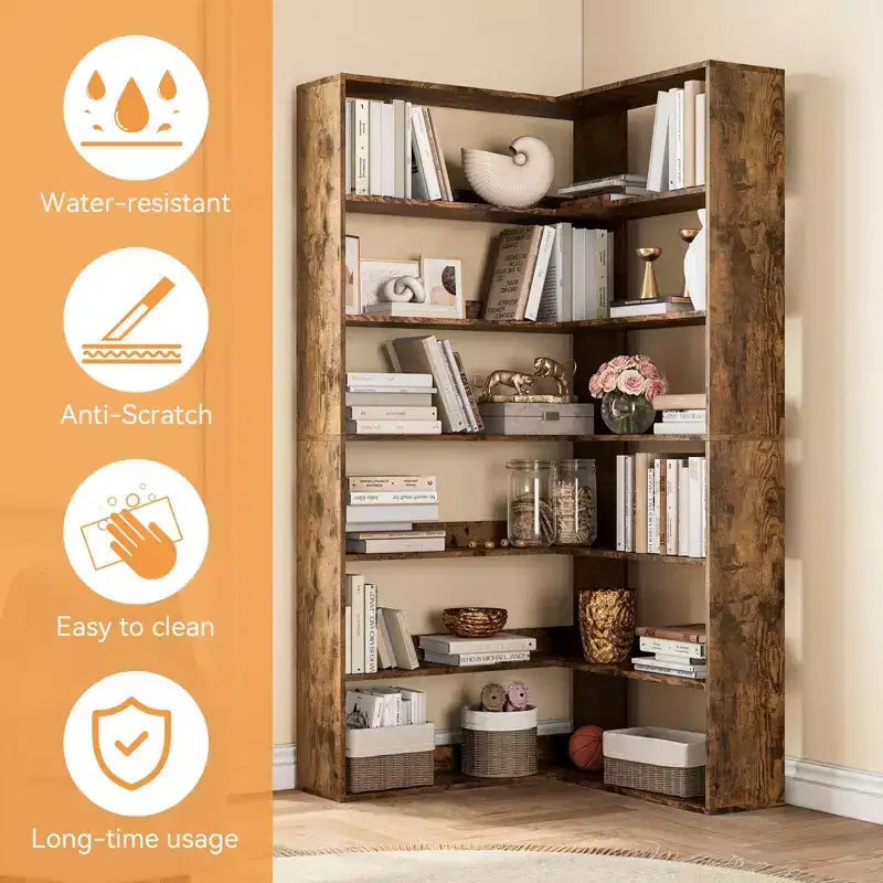Libreria ad angolo a 6 ripiani a forma di L