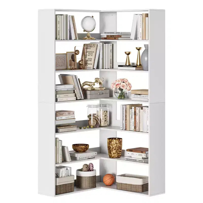 Libreria ad angolo a 6 ripiani a forma di L