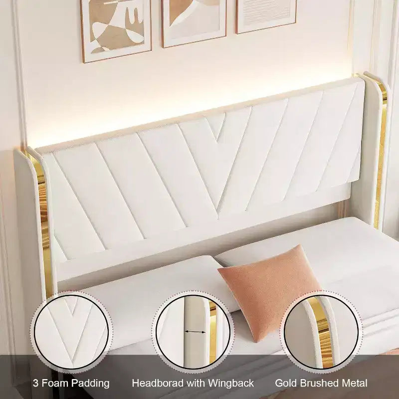 Letto matrimoniale con luci a LED e cassetti contenitore