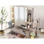 Set Toeletta con Specchio Illuminato, Cassetti, Contenitore e Sgabello, Grigio