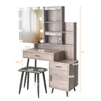 Set Toeletta con Specchio Illuminato, Cassetti, Contenitore e Sgabello, Grigio