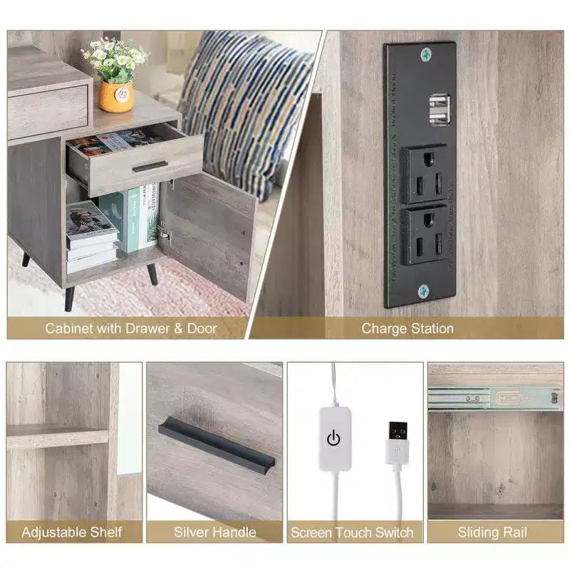 Set Toeletta con Specchio Illuminato, Cassetti, Contenitore e Sgabello, Grigio