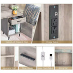 Set Toeletta con Specchio Illuminato, Cassetti, Contenitore e Sgabello, Grigio