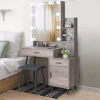 Set Toeletta con Specchio Illuminato, Cassetti, Contenitore e Sgabello, Grigio